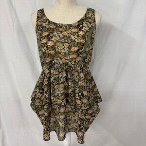 Floral Flowy Summer Cottagecore Peplum Top Green Woodsy